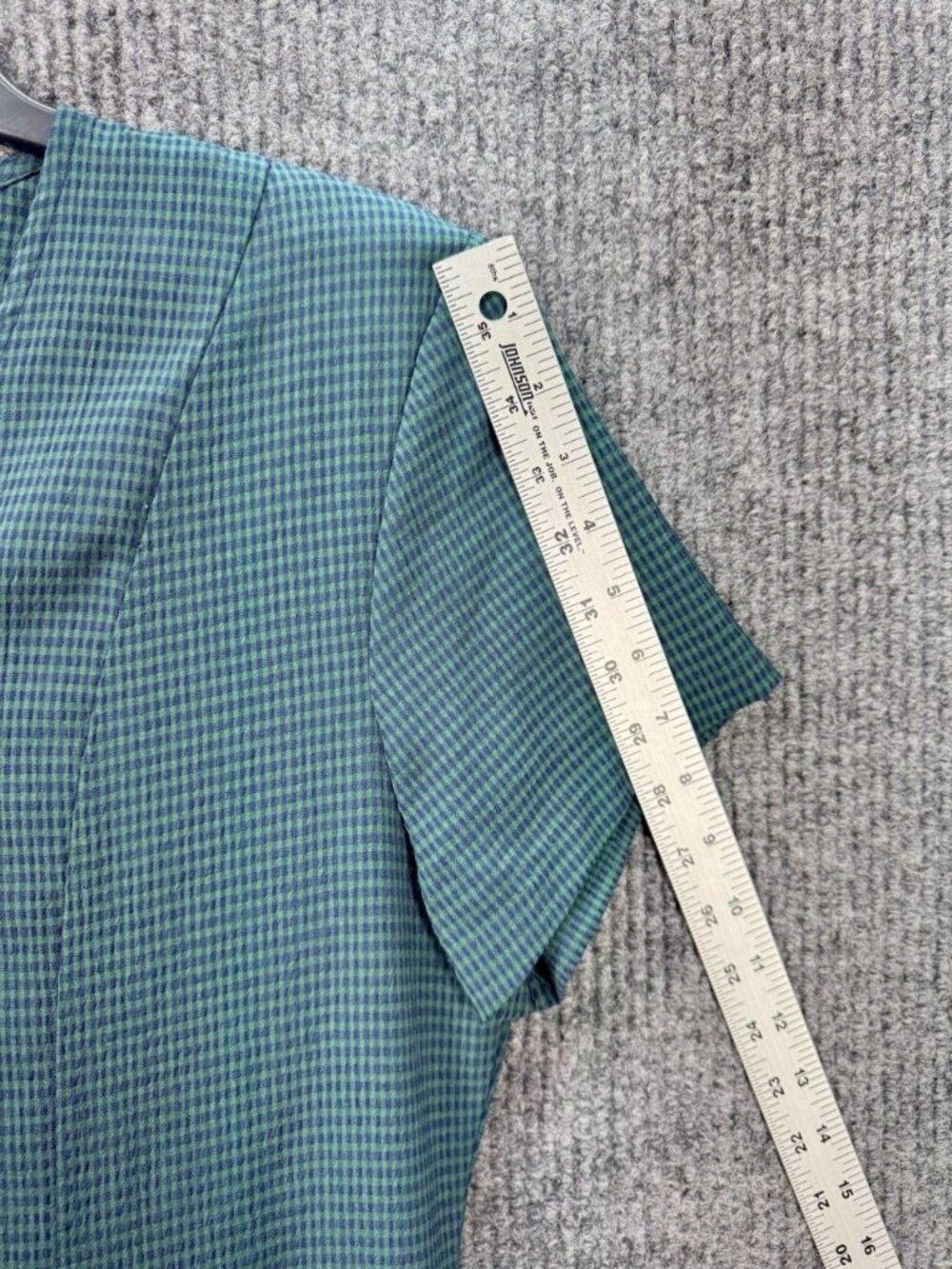 Vintage DBY Dress Womens 11 Green Blue Gingham Midi Sheath Button Front Tie Back - Picture 8 of 9
